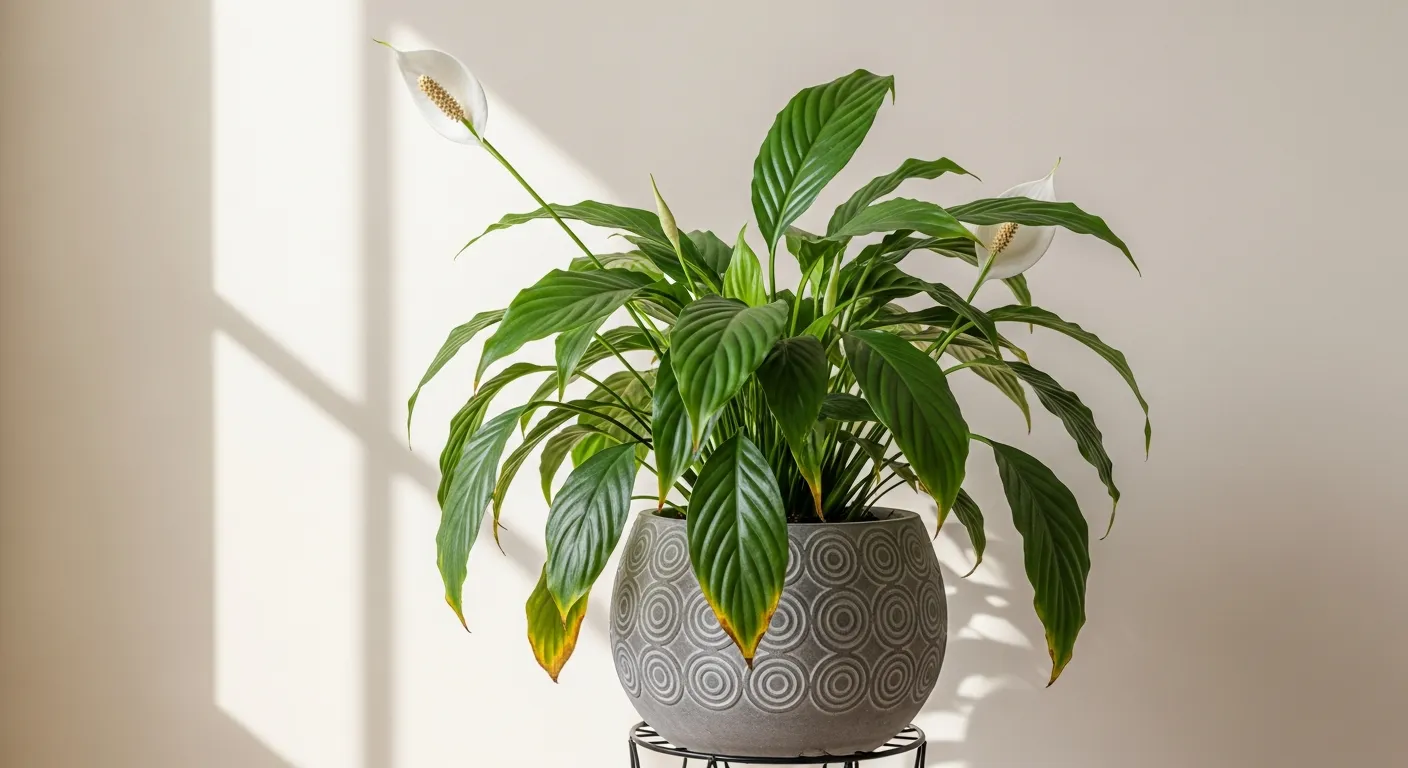 A Slightly Wilting Peace Lily (Spathiphyllum) Houseplant