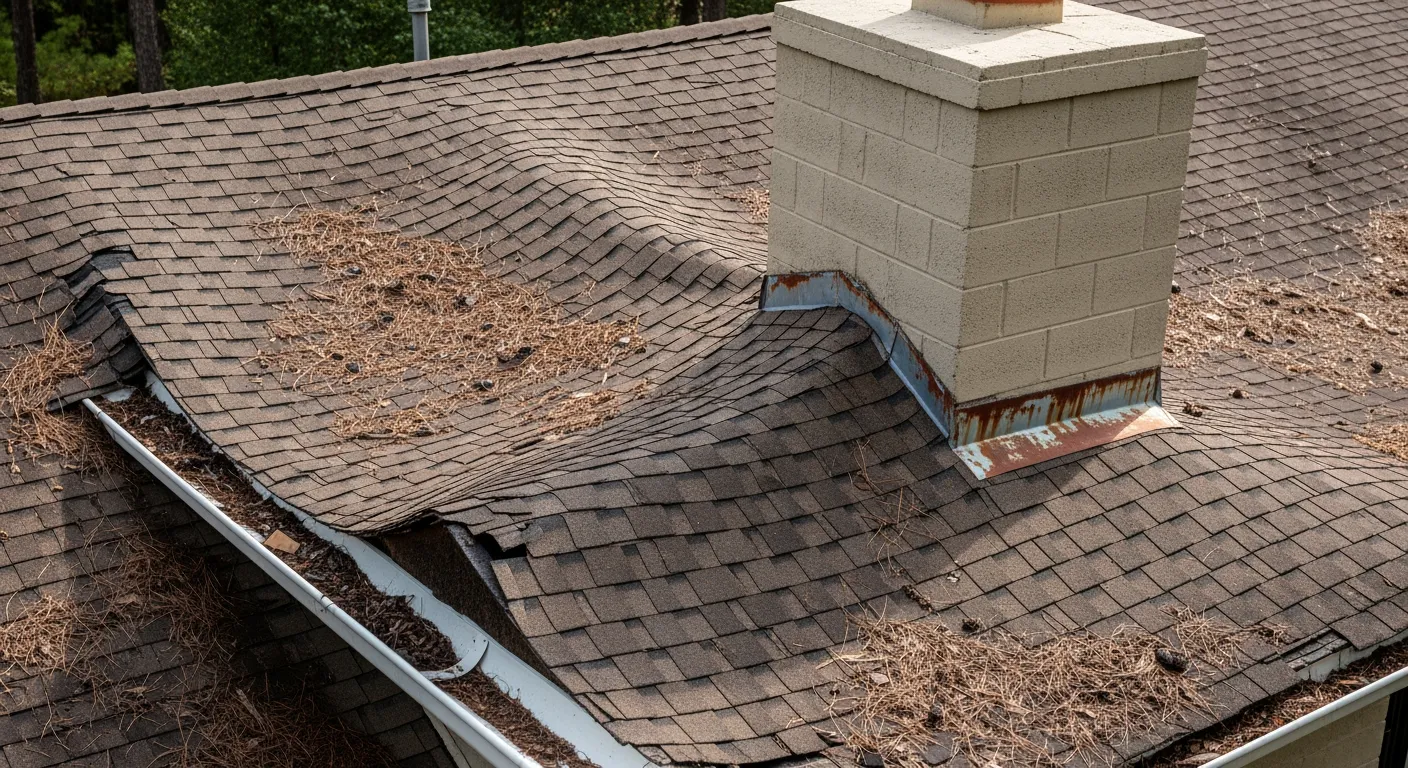 A Neglected and Severely Damaged Residential Asphalt Shingle Roof