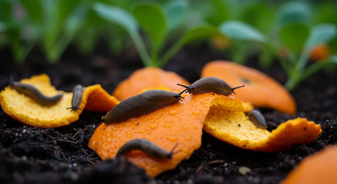 Slugs Crawling on Orange Peels Slugs Crawling on Orange Peels