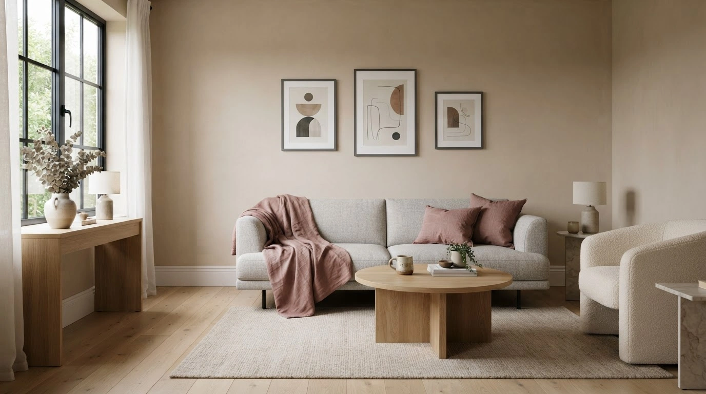 Soft, Warm Beige-colored Walls With a Smooth, Matte Finish Provide a Serene Backdrop