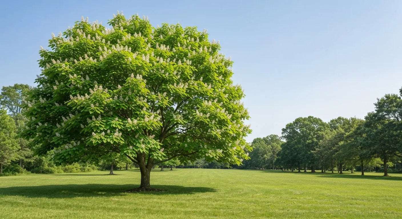 Vibrant Green Leaves Filled with Small White Blossoms  Vibrant Green Leaves Filled with Small White Blossoms