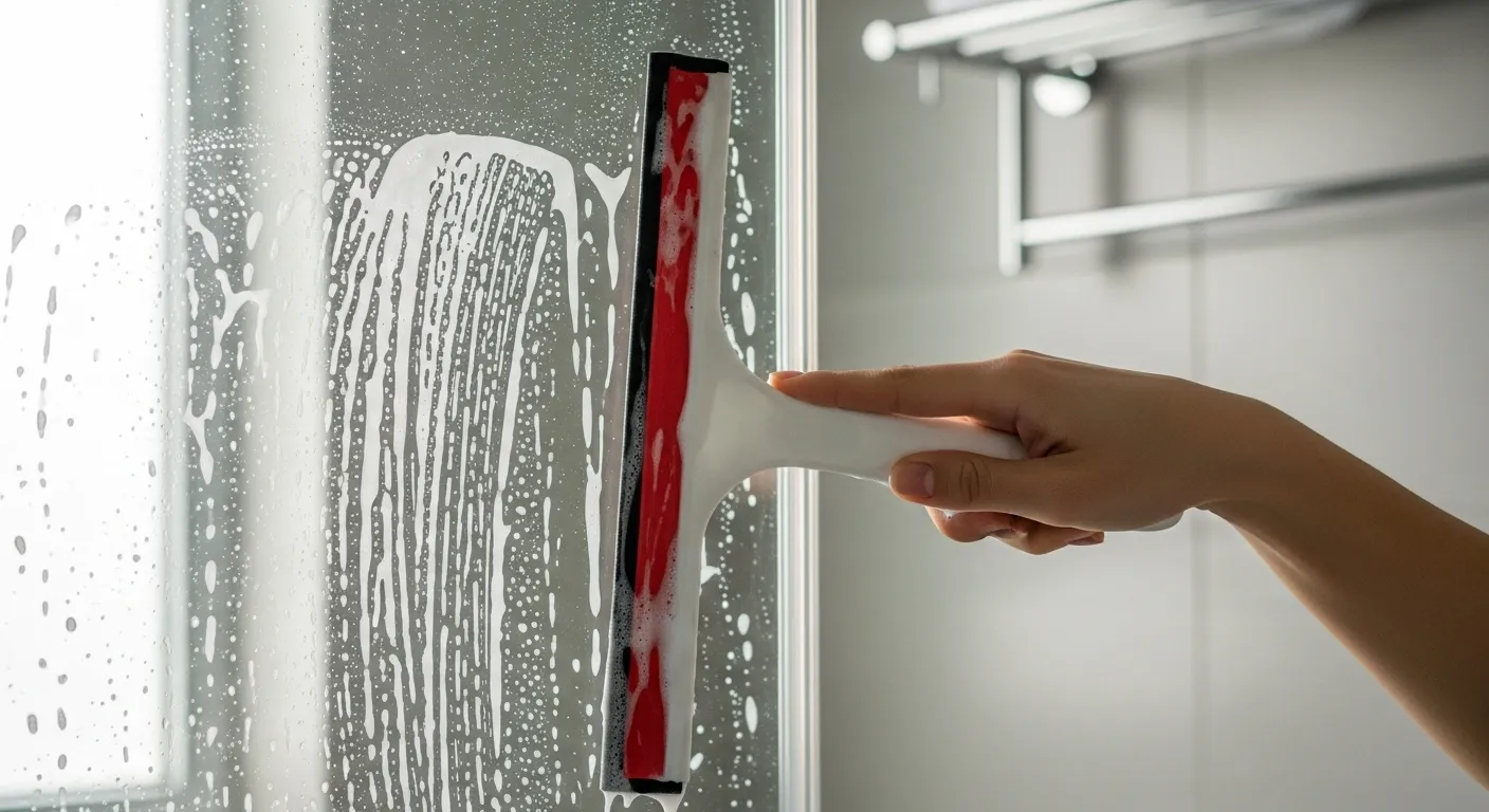White Red Squeegee Cleaning the Glass White Red Squeegee Cleaning the Glass