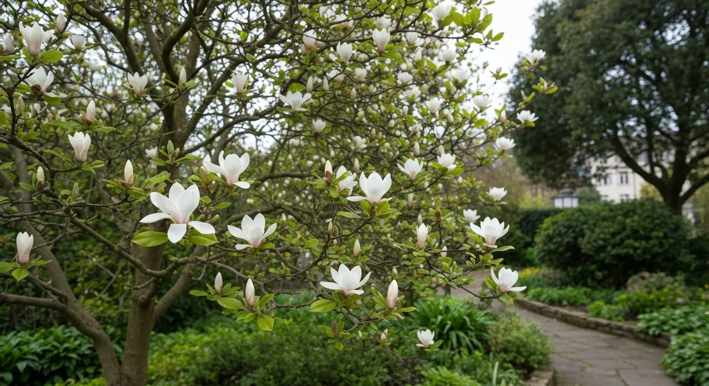 Creamy White Flowers of a Magnolia Tree  Creamy White Flowers of a Magnolia Tree