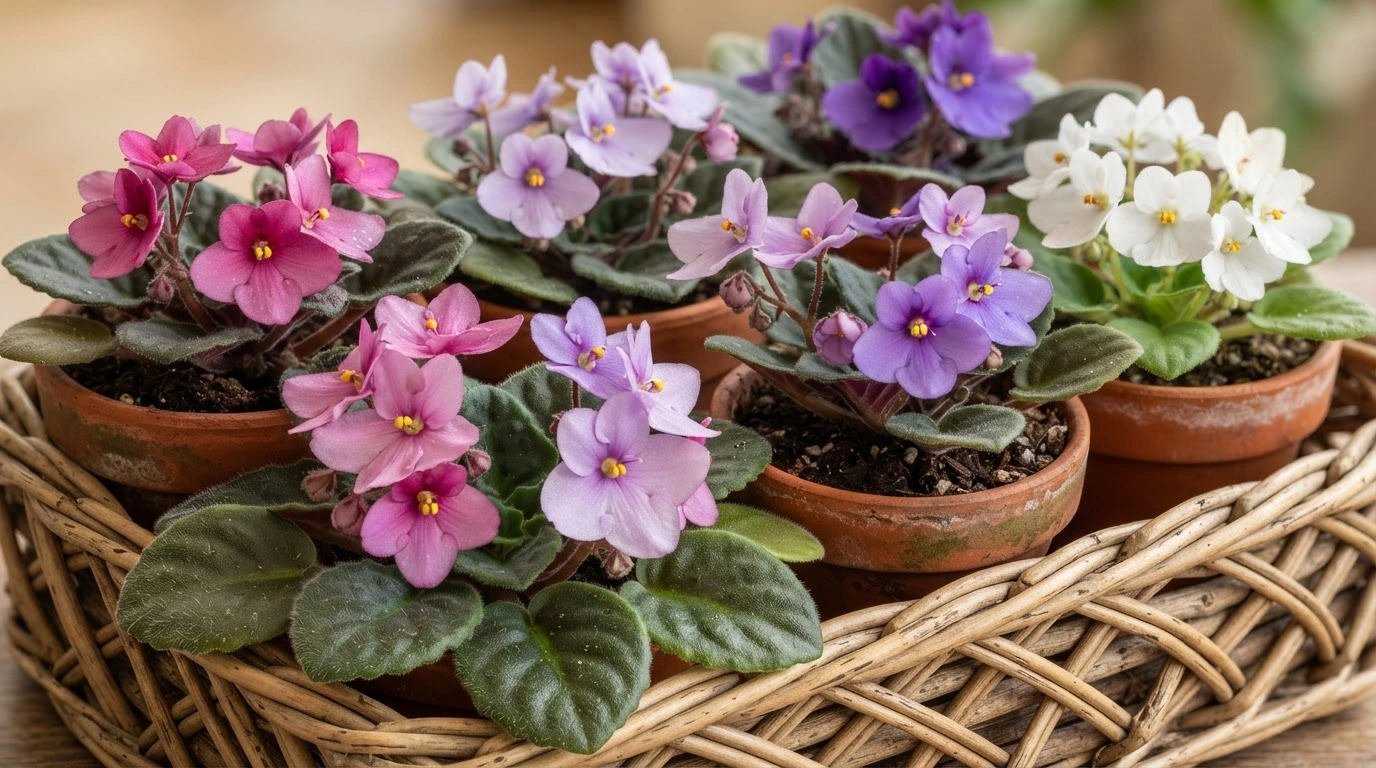 A Vibrant Collection of African Violet (Saintpaulia) Plants