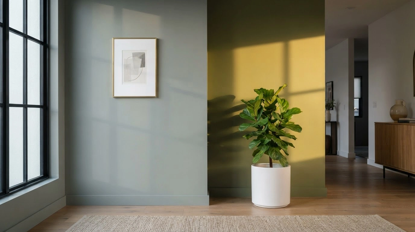 Two Adjacent Wall Sections Are Expertly Painted With Distinct Green Hues