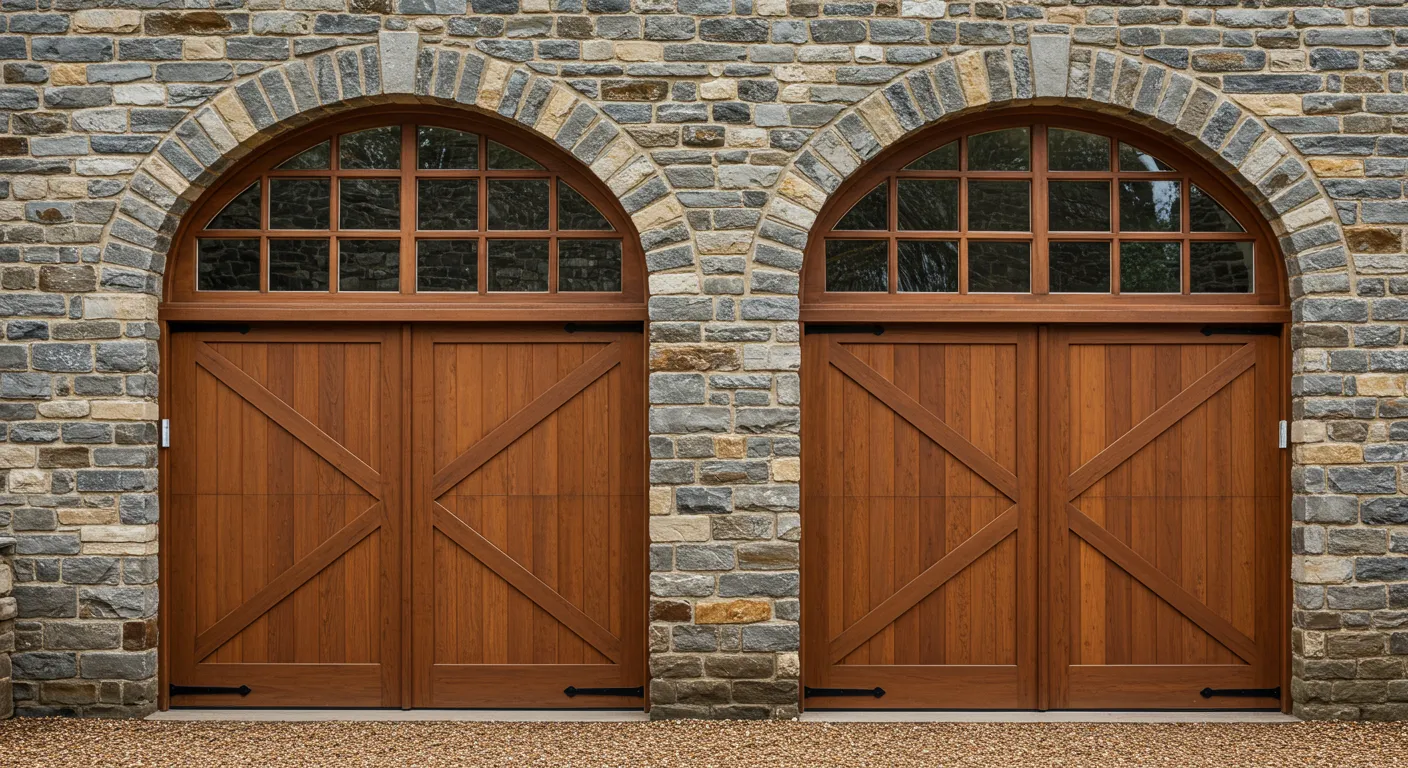 Two Arched Wooden Garage Doors Two Arched Wooden Garage Doors