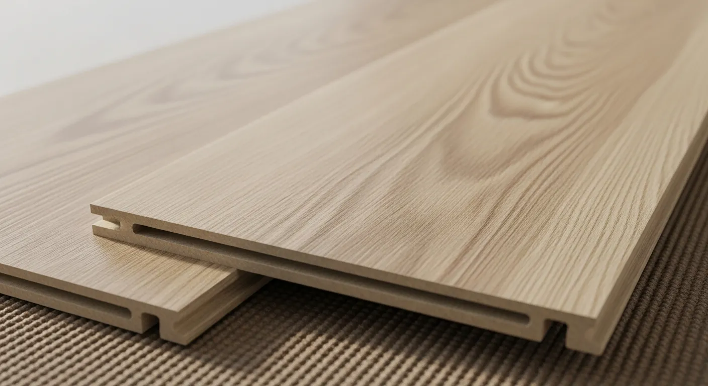 Two Light Wood-grain Laminate Flooring Planks Laid Over Textured Brown Underlayment