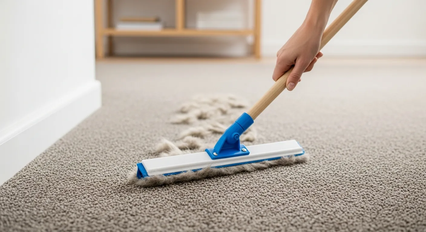 The Squeegee Has a Bright White Rubber Blade Head and a Distinct Blue Connector Piece, Attached to a Long, Slender Light-toned Wooden Handl