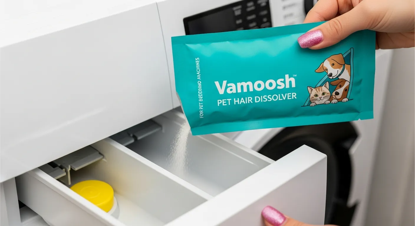 A Bold, White, Slightly Playful Font, With an Illustration of a Cat and a Dog Peeking From a Washing Machine Drum