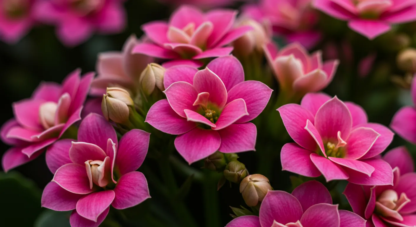 Vibrant Pink Kalanchoe Blossfeldiana Flowers in Full Bloom Vibrant Pink Kalanchoe Blossfeldiana Flowers in Full Bloom
