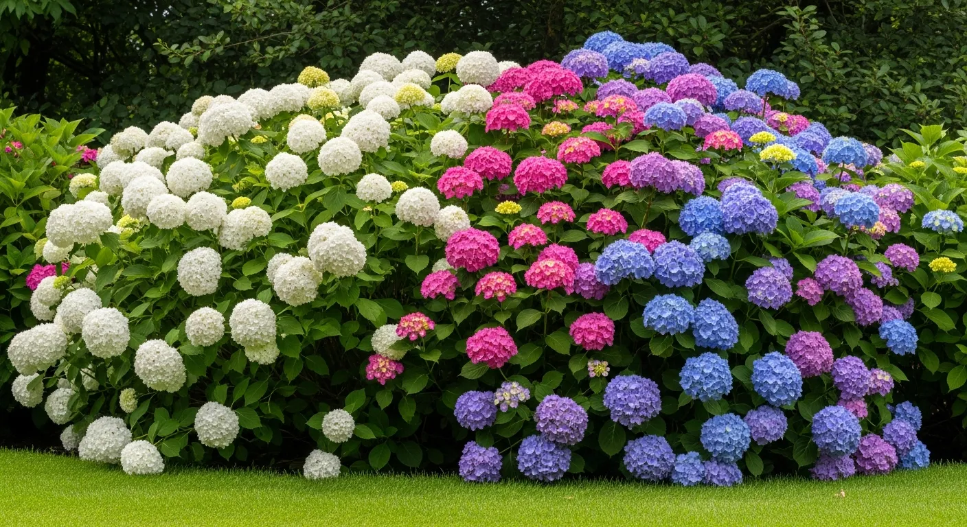 Large, Pristine White Viburnum Snowball Clusters With Tightly Packed With the Hydrangeas Transition Into a Vibrant Spectrum