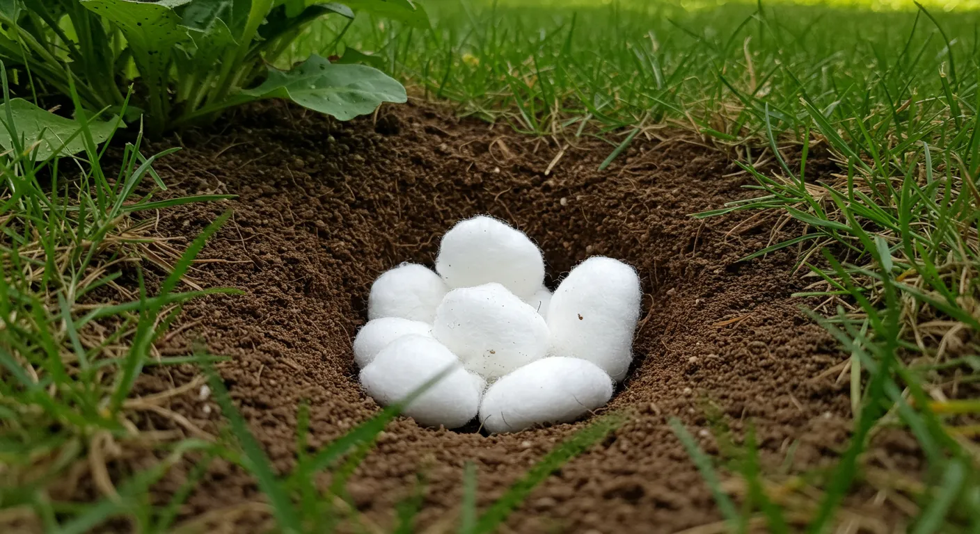 Vinegar Soaked Cotton Balls Placed Inside a Chipmunk Burrow Entrance in a Lush Green Yard Vinegar Soaked Cotton Balls Placed Inside a Chipmunk Burrow Entrance in a Lush Green Yard