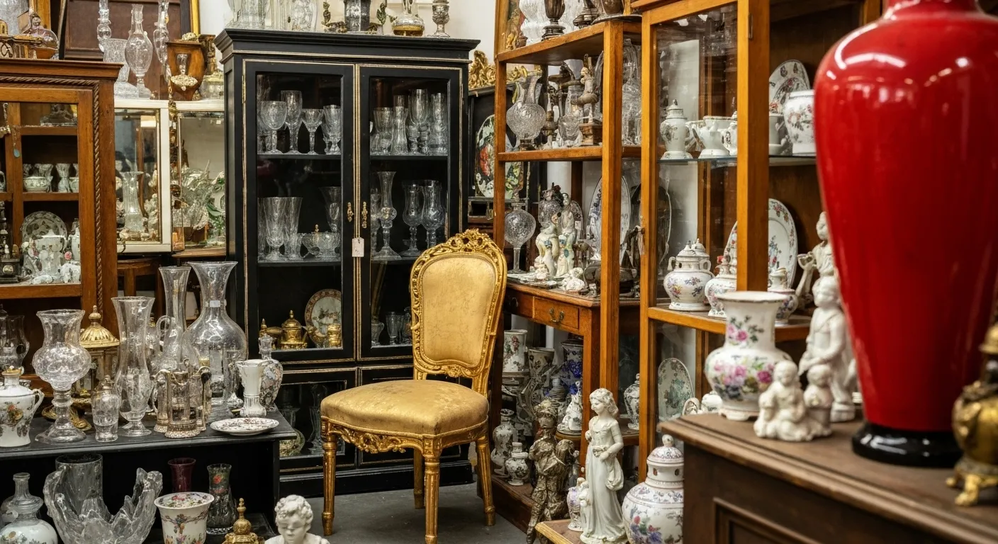 Antique Ornate Furniture, Glass Vases, and Decorative Items Antique Ornate Furniture, Glass Vases, and Decorative Items