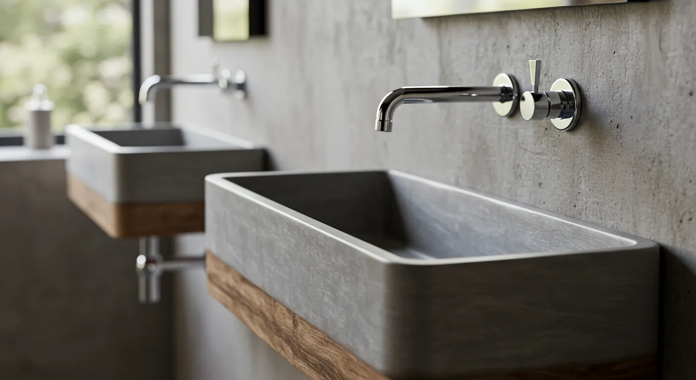 Wall-Mounted Fixture Sink Contrasts a Rustic Apron-Front Farmhouse Sink Wall-Mounted Fixture Sink Contrasts a Rustic Apron-Front Farmhouse Sink