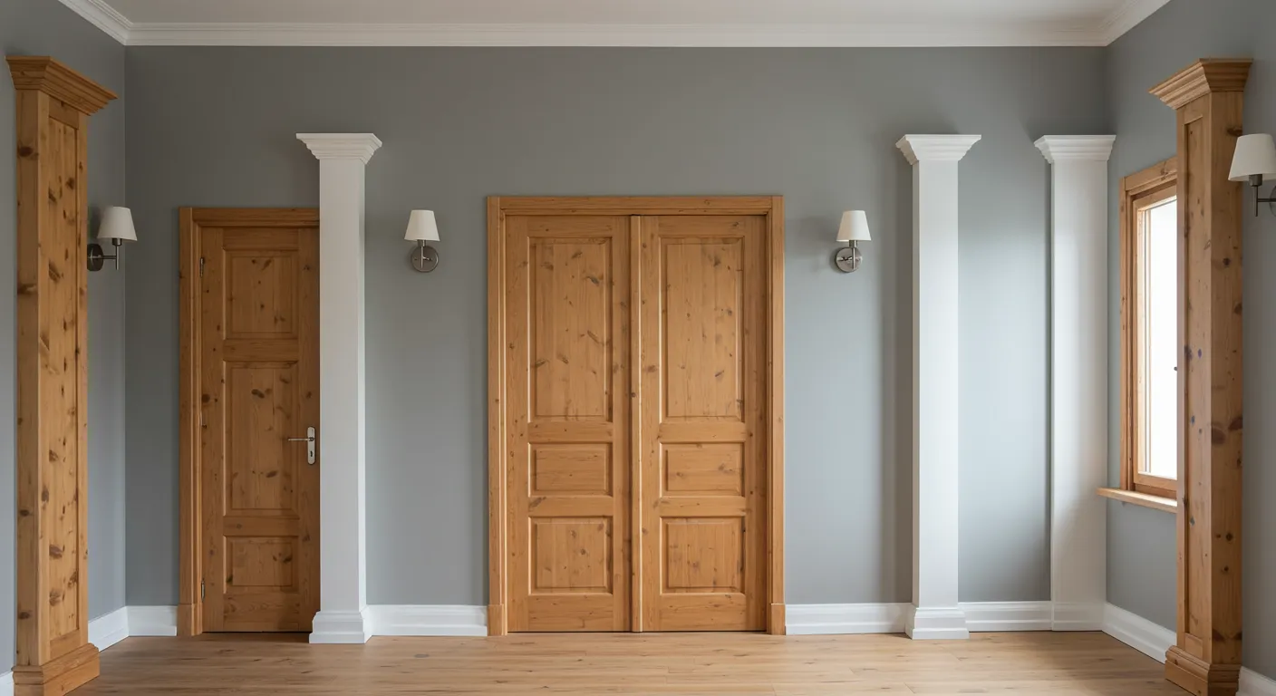 Walls Painted in a Cloudy Gray Tone With Pine Wood Trims Walls Painted in a Cloudy Gray Tone With Pine Wood Trims