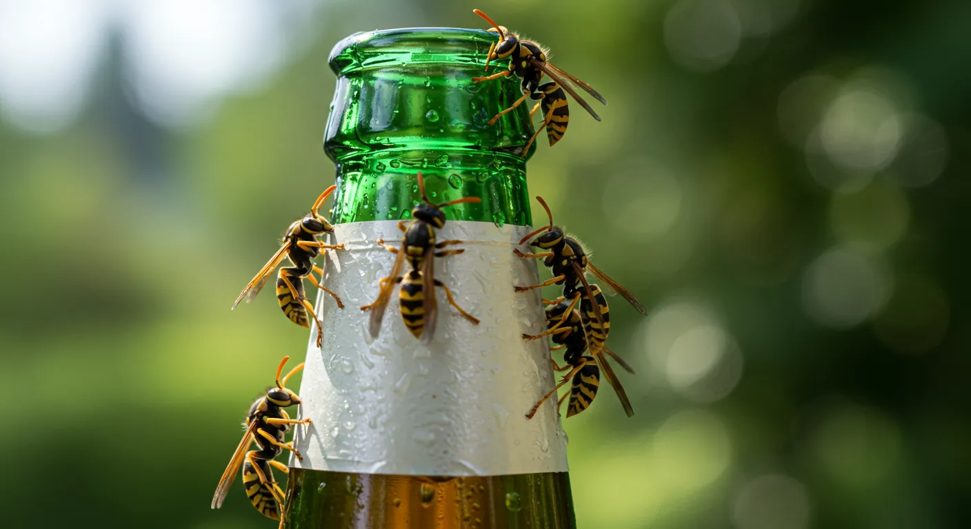 Wasps Around A Beer Bottle Wasps Around A Beer Bottle