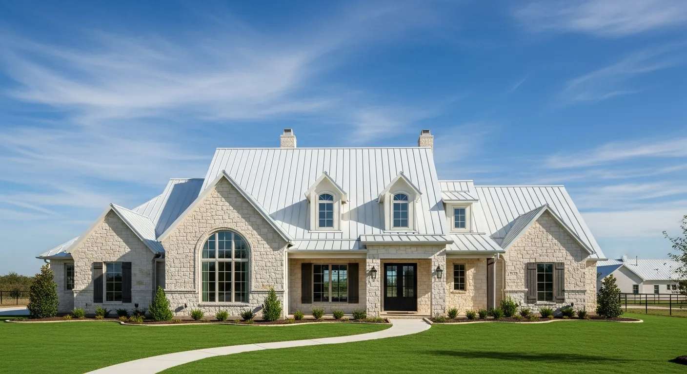 A Steep-pitched, White Metal Roof in a Clean, Reflective White Color, Glinting Under the Sunlight