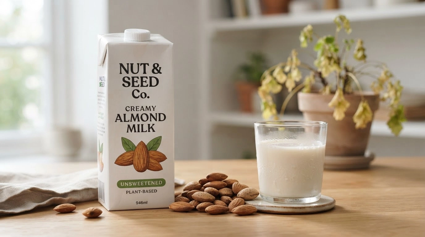 A Partially Filled Glass of Creamy White Almond Milk