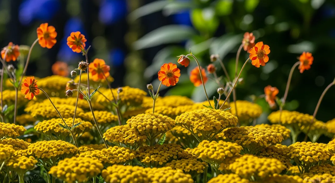 A Vibrant Garden Scene of Sun-kissed Yellow Yarrow Flowers