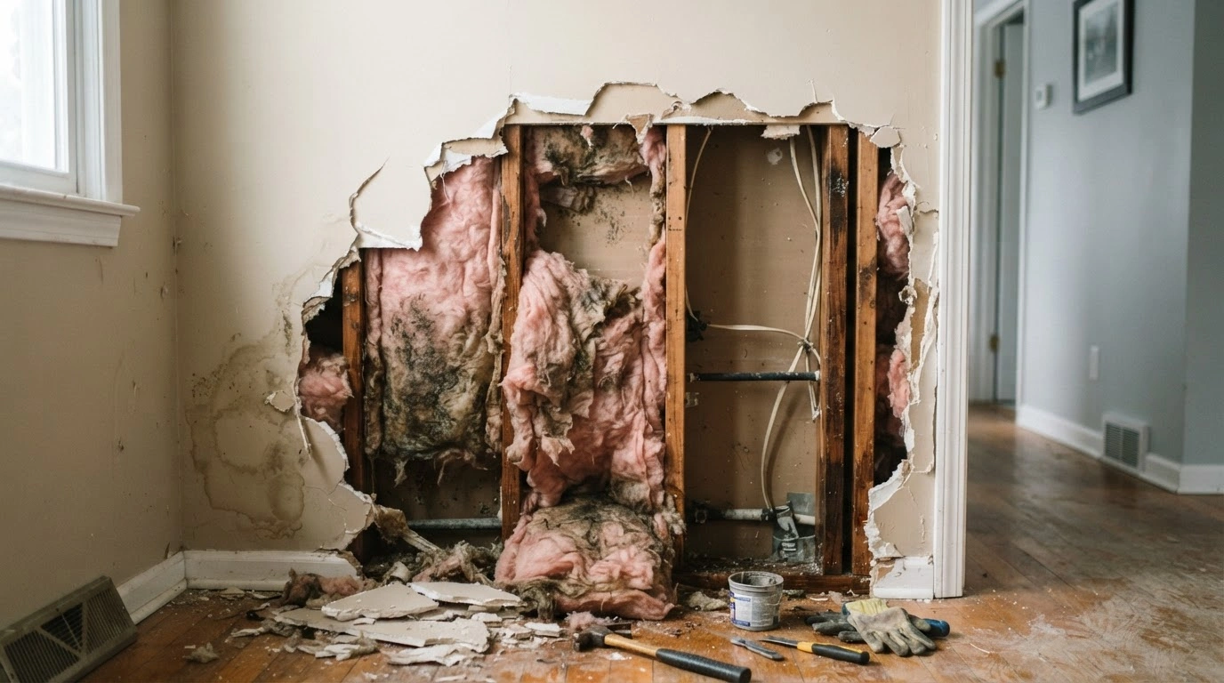 damaged insulated wall in a home 