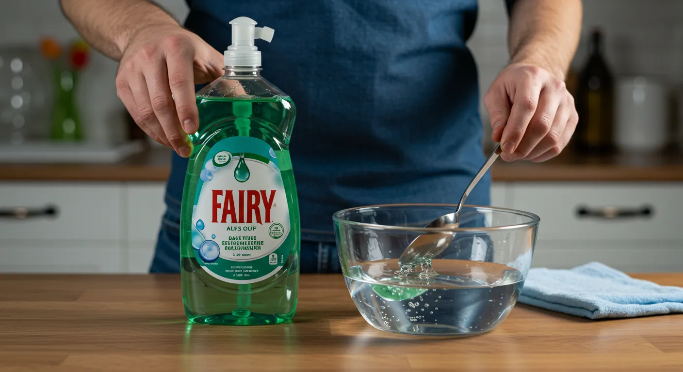 Man Mixing Liquid Dish Soap into Water Man Mixing Liquid Dish Soap into Water
