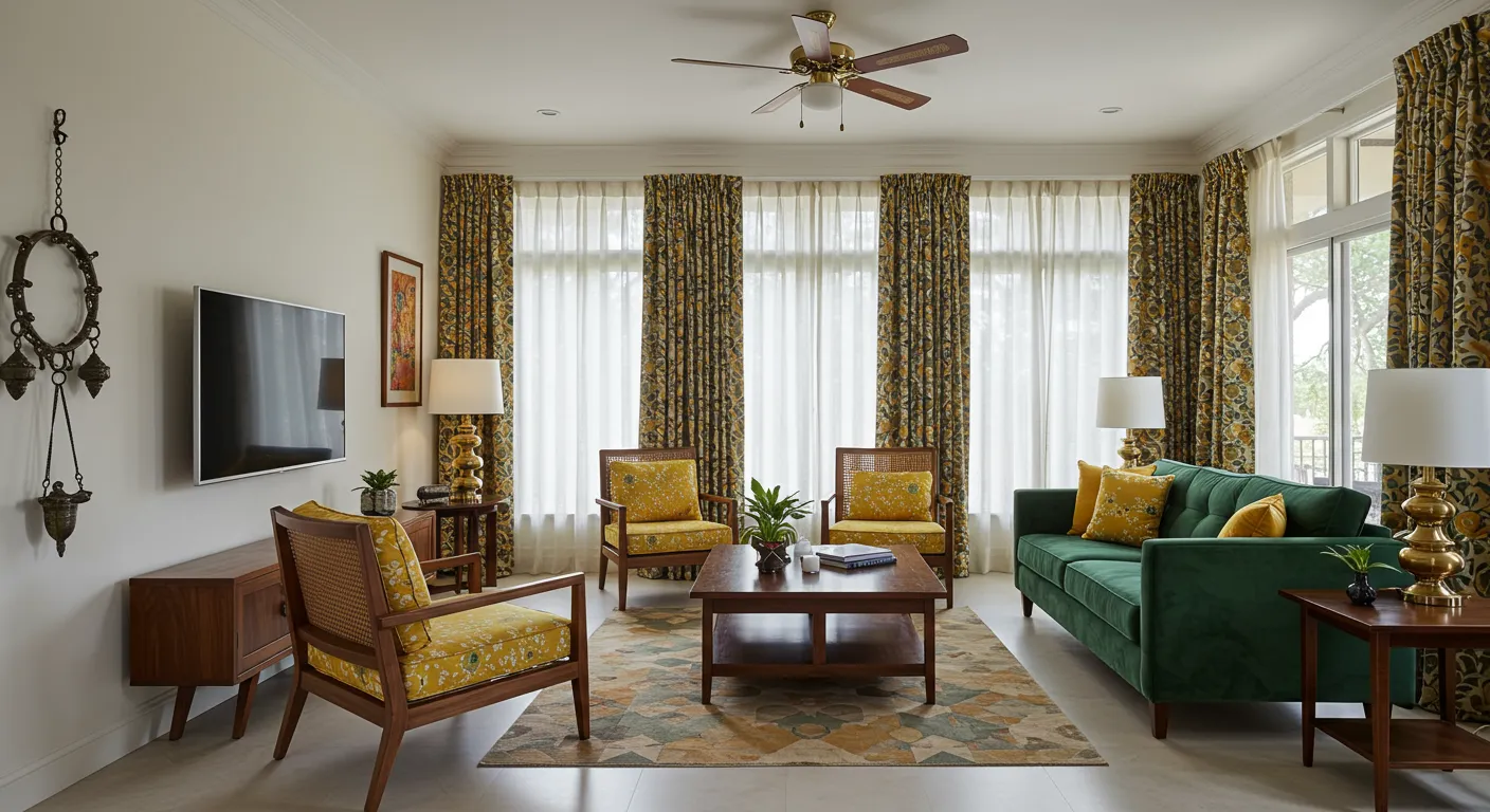 Closed Curtains, Running Ceiling Fan Making the Room Cool