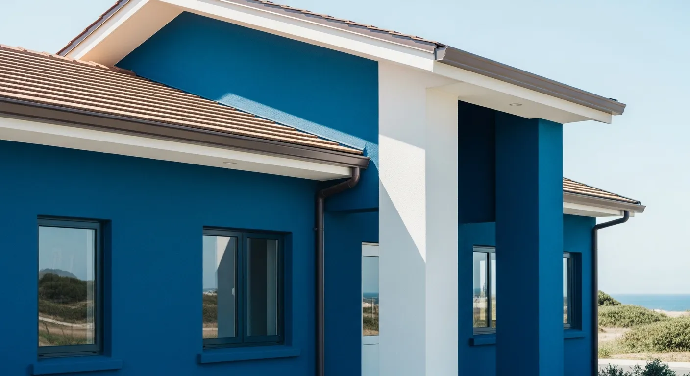 nautical blue with brown roof