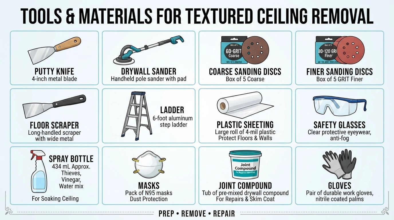 tools and materials needed to remove a textured ceiling