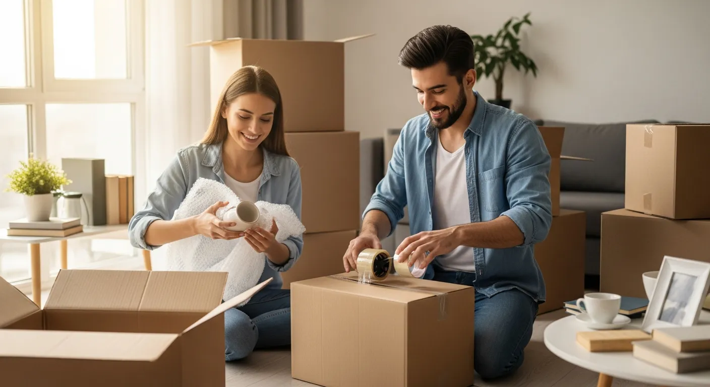 A family packing to move