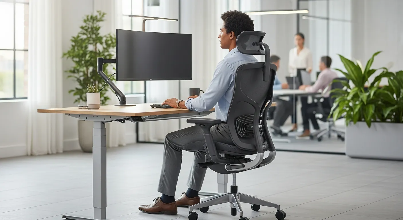Ergonomical table and chair in an office