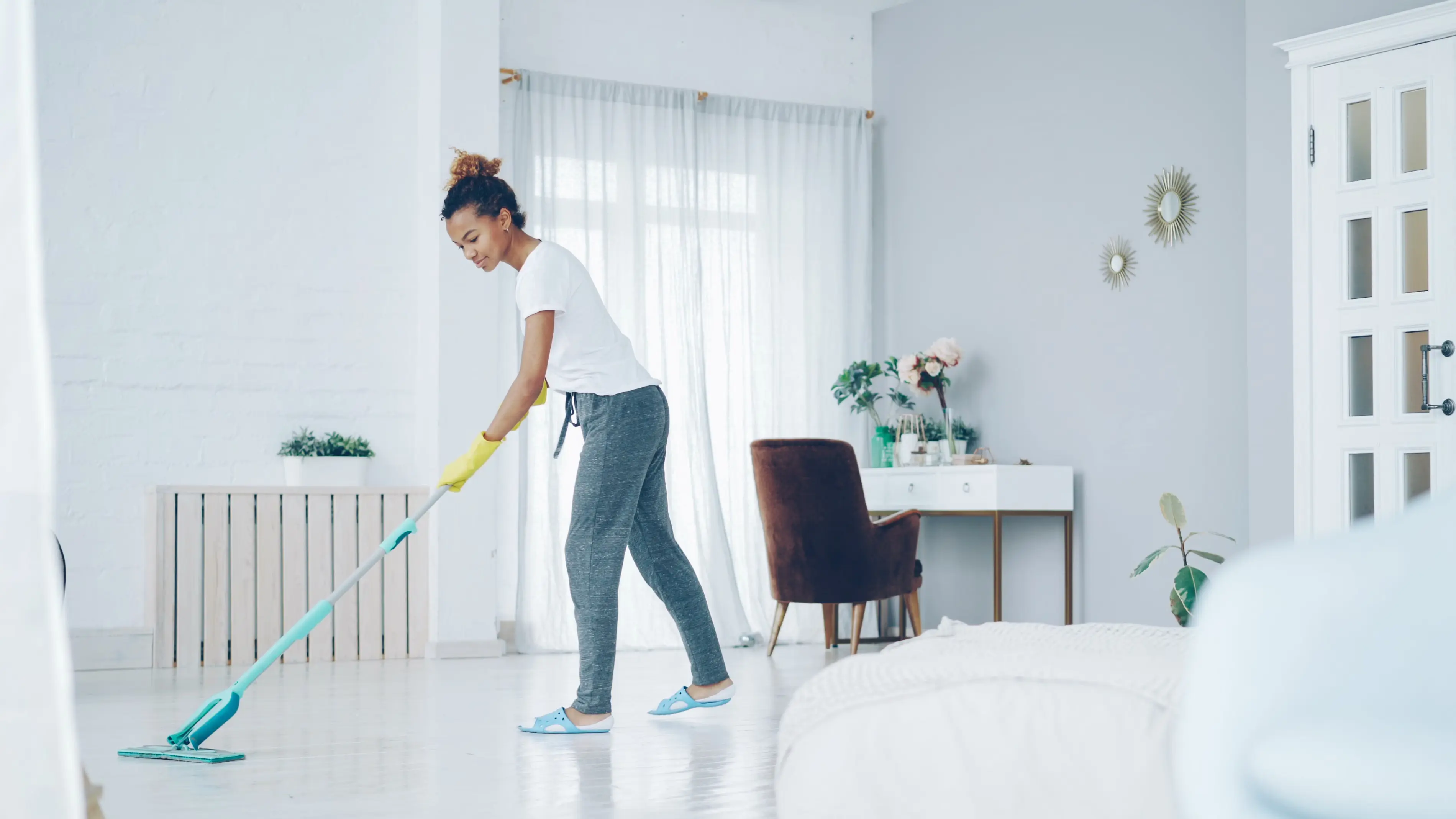 a women cleaning the floor