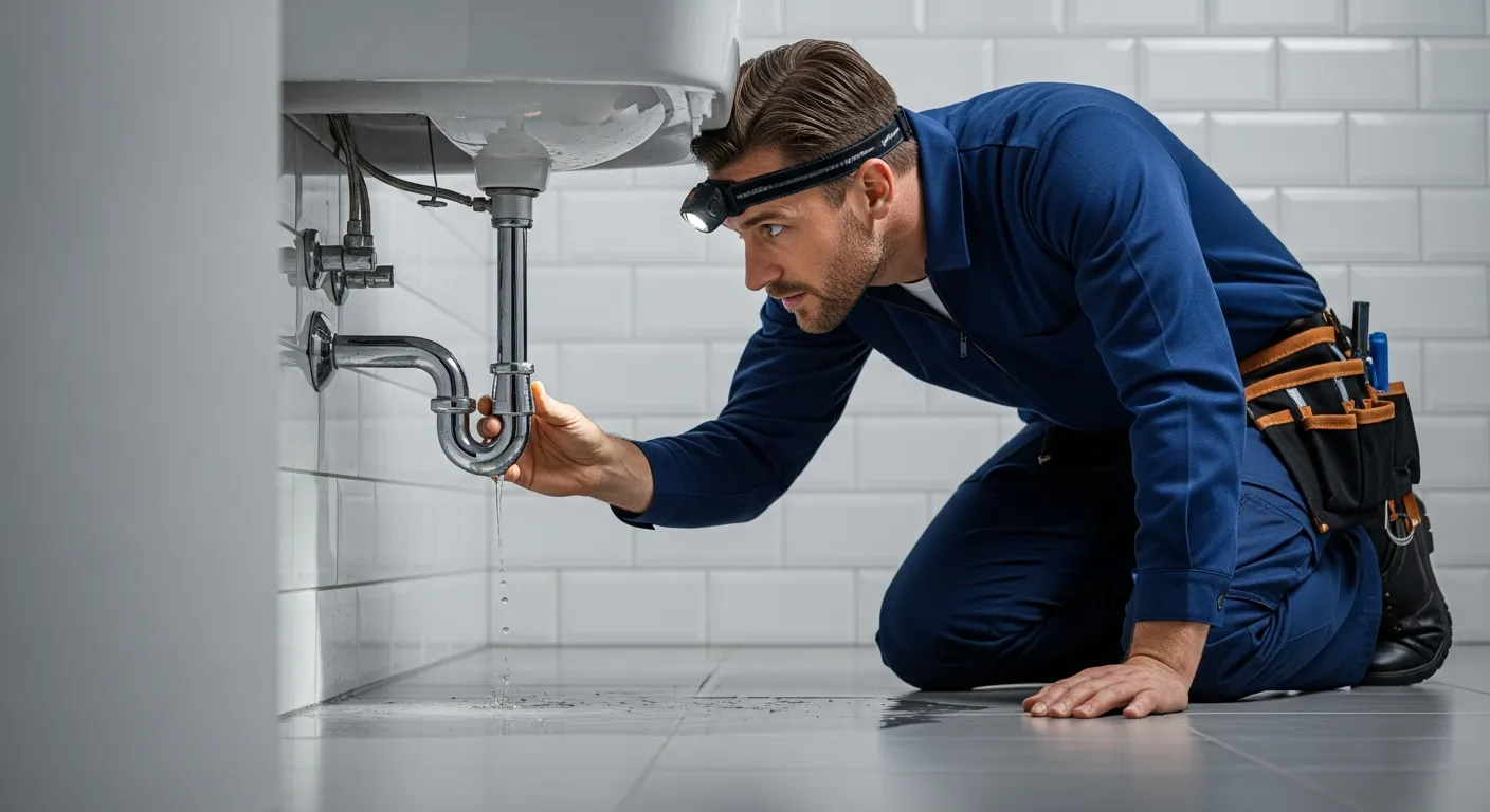 plumber checking the leak in the bathroom