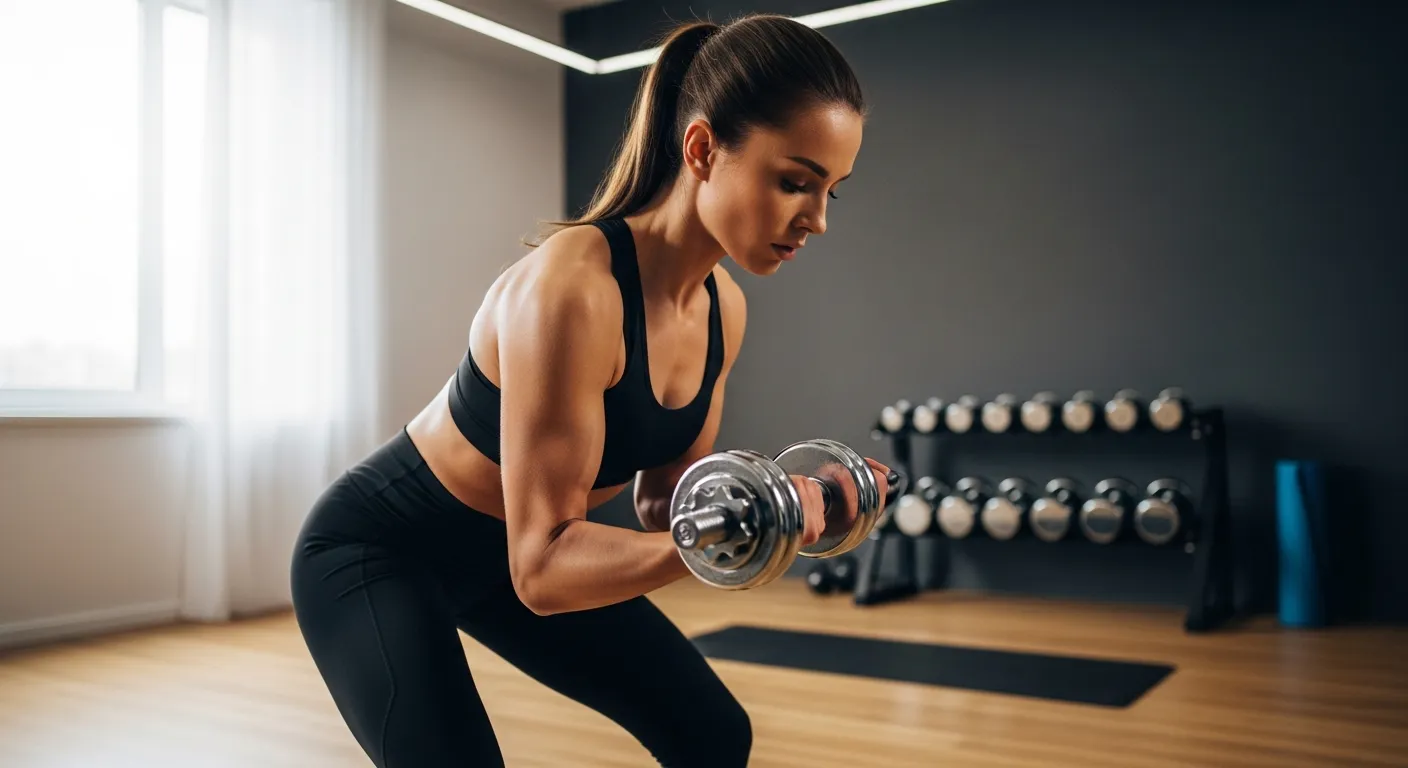 A Fit Woman Performing a Lunge on a Purple Yoga Mat